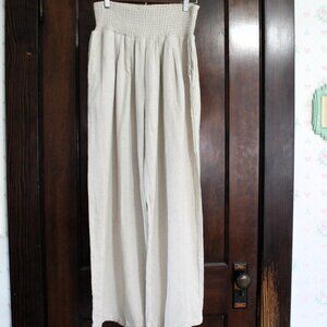 NWT UEU Linen Blend Shirred Waist Wide Leg Pants, Large